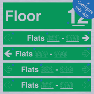 Floor ID sign with Four Flat Directional Section Green background transparent text